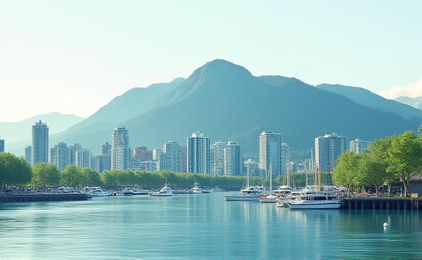 Vancouver harbor with mountain backdrop